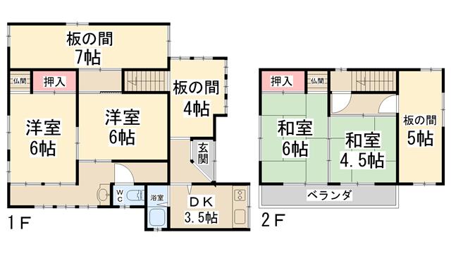 間取り図 板の間:7帖・5帖・4帖 間取り図