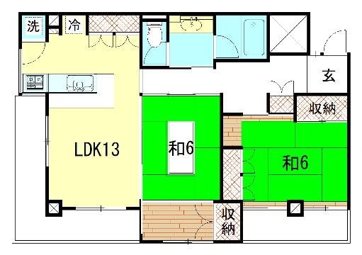 間取り図 南・西2面ベランダ 間取り図